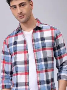 The Indian Garage Co Men Spread Collar Tartan Checked Cotton Slim Fit Casual Shirt