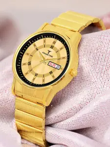Franktime Men Brass Embellished Dial & Stainless Steel Bracelet  Analogue WatchFT-0052 GLD