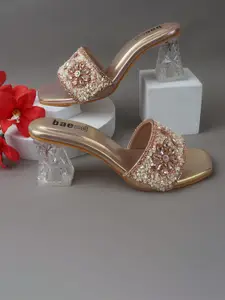 BAESD Women Ethnic - Embellished Square Toe Open Back Party Block Sandals