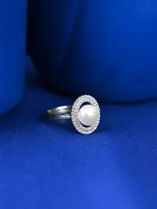 Clara 925 Sterling Silver Pearl Studded Adjustable Finger Ring