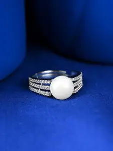 Clara 925 Sterling Silver Pearl Studded Adjustable Finger Ring