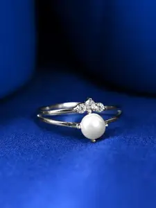 Clara 925 Pure Silver Stone-Studded Pearl Finger Ring