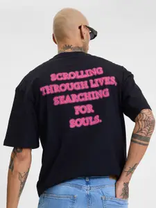 Snitch Men Typography Printed Drop-Shoulder Sleeves T-shirt