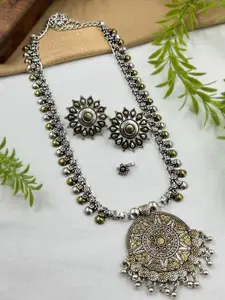 NAMAN ARTS Nimita Silver-Plated Oxidised Necklace Jewellery Set