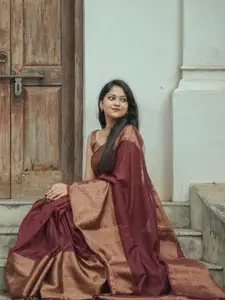 Areca Designer Floral Zari Pure Silk Fusion Banarasi Saree