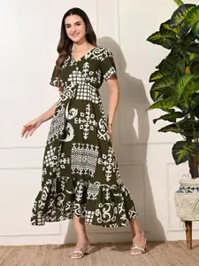 DECKEDUP Print Ruffled A-Line Maxi Dress