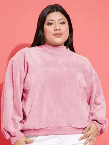SASSAFRAS Curve Women Plus Size Embellished Sweatshirt