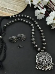 NAMAN ARTS Kaira Silver-Plated Oxidised Necklace Jewellery Set