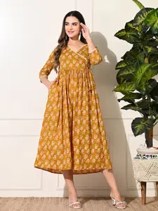 DECKEDUP Ethnic Motifs Print A-Line Midi Dress