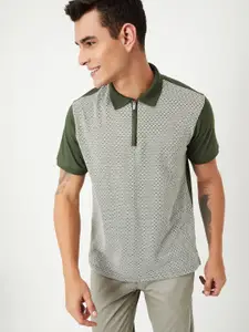 max Men Striped Polo Collar Drop-Shoulder Sleeves Pockets T-shirt