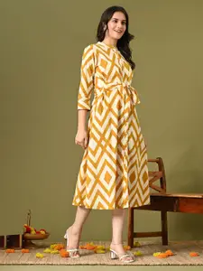 DECKEDUP Print A-Line Midi Dress