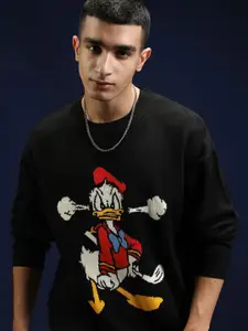 Highlander Disney Men Donald Duck  Round Neck Self Design Sweater