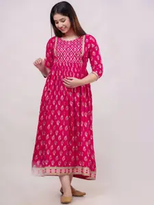 KIAARON Women Floral Printed Gotta Patti Floral Maternity Kurta