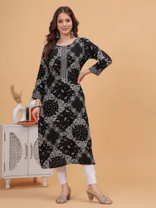 DRESSAR Floral Print Slit Sleeve Applique A-Line Dress