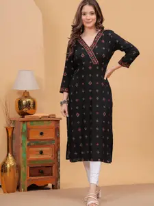 DRESSAR Floral Print Slit Sleeve Applique A-Line Dress