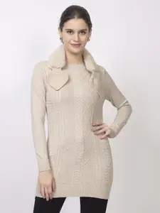 Lory Women Cable Knit Woollen Longline Pullover