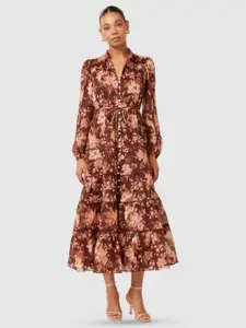 Forever New Floral Print Bishop Sleeve A-Line Midi Dress