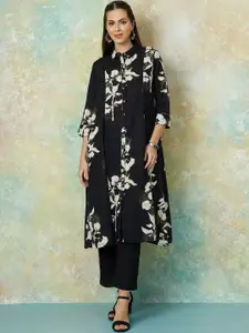 Melange by Lifestyle Women Printed Flared Sleeves Thread Work Kurta