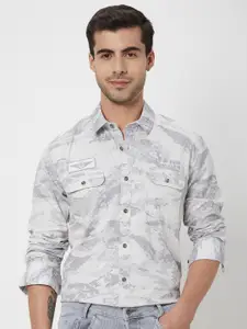 Mufti Camouflage Printed Slim Fit Opaque Cotton Casual Shirt