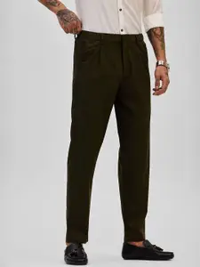 Snitch Men Smart Slim Fit Pleated Trousers