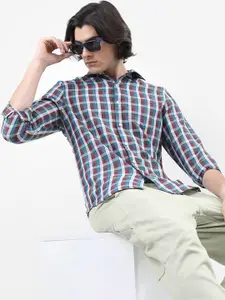 HIGHLANDER Blue Slim Fit Tartan Checks Casual Shirt