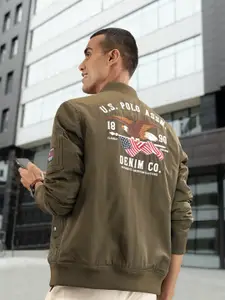 U.S. Polo Assn. Denim Co. U S Polo Assn Denim Co Men Olive Green Brand Logo Embroidered Heavy Weight Bomber Jacket