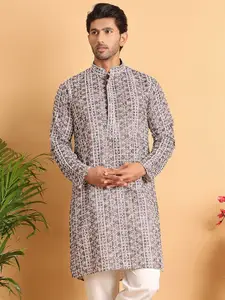 Jompers Men Geometric Embroidered Chikankari Kurta