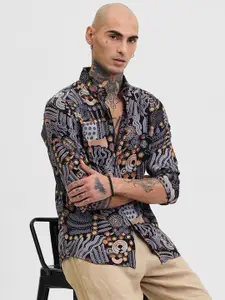 Snitch Men Smart Slim Fit Opaque Printed Casual Shirt