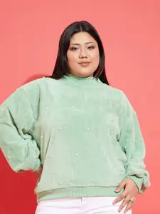 SASSAFRAS Curve Women Plus Size Embellished Sweatshirt