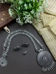 NAMAN ARTS Namrata Silver-Plated Oxidised Necklace Jewellery Set