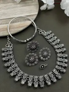 NAMAN ARTS Mouni Silver-Plated Oxidised Choker Necklace Jewellery Set