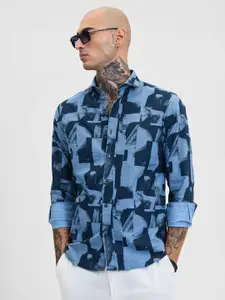 Snitch Men Smart Slim Fit Opaque Printed Casual Shirt