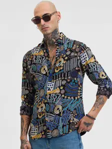 Snitch Men Smart Slim Fit Opaque Printed Casual Shirt