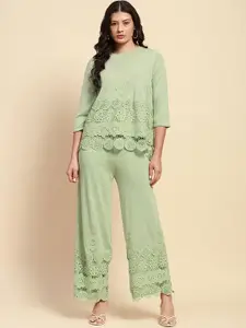Global Republic Embellished Round Neck Three-Quarter Sleeves Top With Trouser