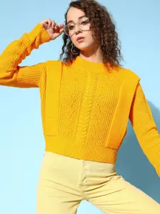 SASSAFRAS Women Cable Knit Crop Pullover