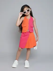 taffykids Girls Colourblocked Top with Skirt