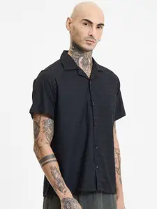 Snitch Men Relaxed Boxy Horizontal Stripes Opaque Striped Casual Shirt