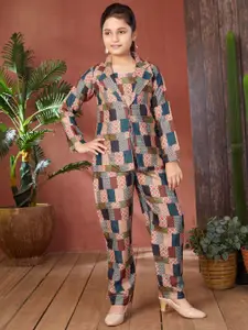 BAESD Girls Printed Cotton Top & Trousers With Jacket Clothing Set