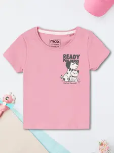 max Girls Printed V-Neck Applique T-shirt