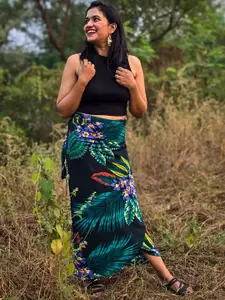 Apaapi Threads of glory Women tropical Printed Wrap Midi Skirt