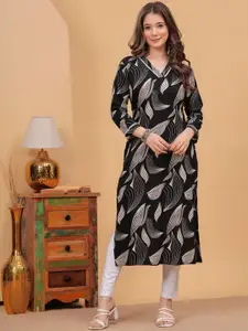 DRESSAR Floral Print Slit Sleeve Applique A-Line Dress