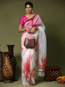 Anouk Floral Printed Sequinned Organza Saree