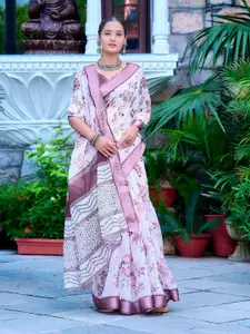 Anouk Floral Printed Zari Saree With Blouse Piece