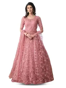 JULEE Embroidered Net Fit & Flare Maxi Dress