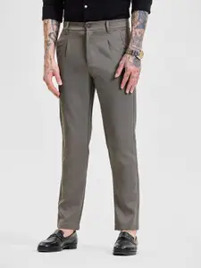 Snitch Men Smart Slim Fit Pleated Trousers