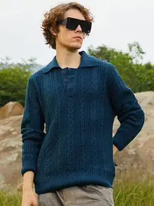 Campus Sutra Men Self Design Shirt Collar Long Sleeves Pullover