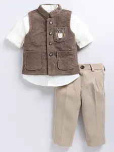 LITTLE COLLARS Boys Boys Self Design Single-Breasted Waistcoat and Trousers with Shirt