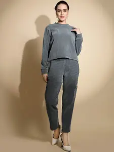 Global Republic Self Design Round Neck Long Sleeves Top & Trouser