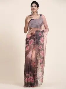 Anouk Floral Printed Embroidered Organza Saree