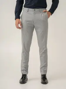 The Pant Project Men Armour Grey Micro Checks Slim Fit Wrinkle-Resistant Formal Trousers with Stretchable Waistband